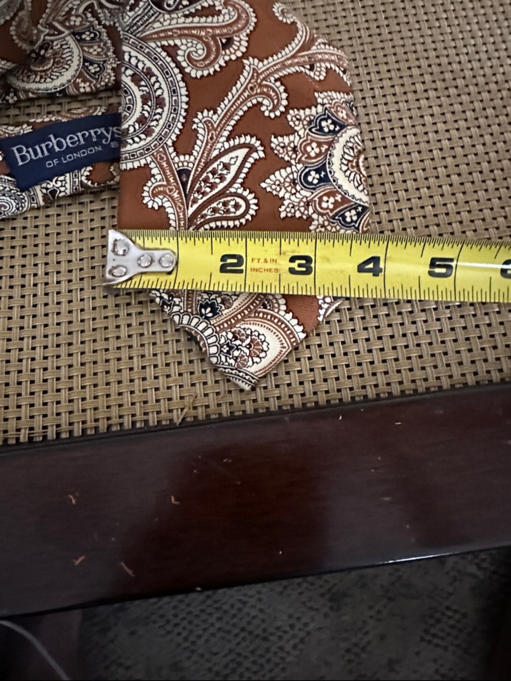 Burberry Brown Paisley Silk Tie with Cream & Navy Accents - Picture 5 of 5